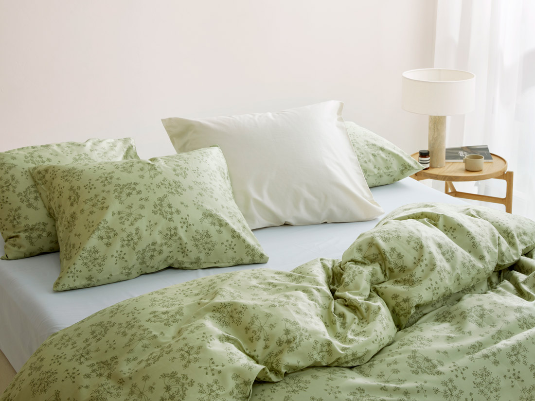 Dekbedovertrek katoen satijn green bloom