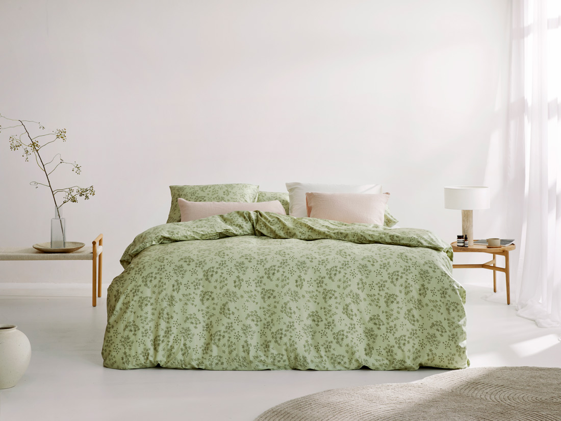 Dekbedovertrek katoen satijn green bloom