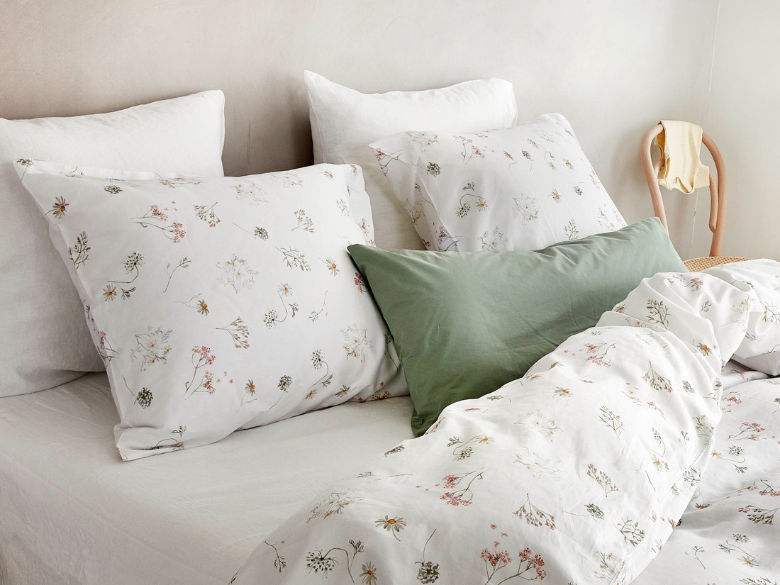 Parure de lit satin de coton fleurs