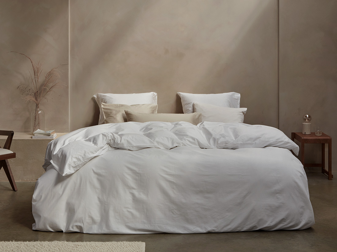 Parure de lit satin de coton blanc pur