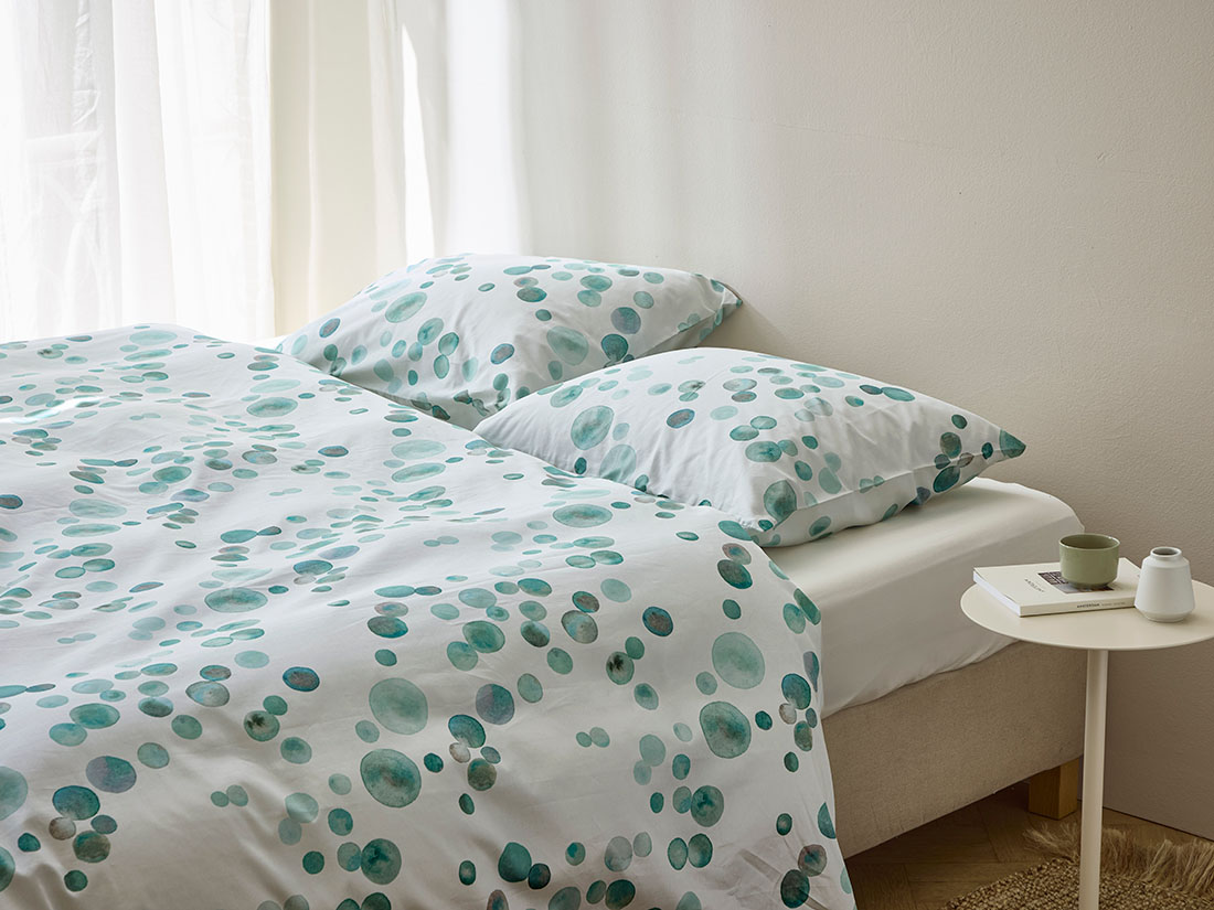 Dekbedovertrek katoen satijn watercolor dots sea green