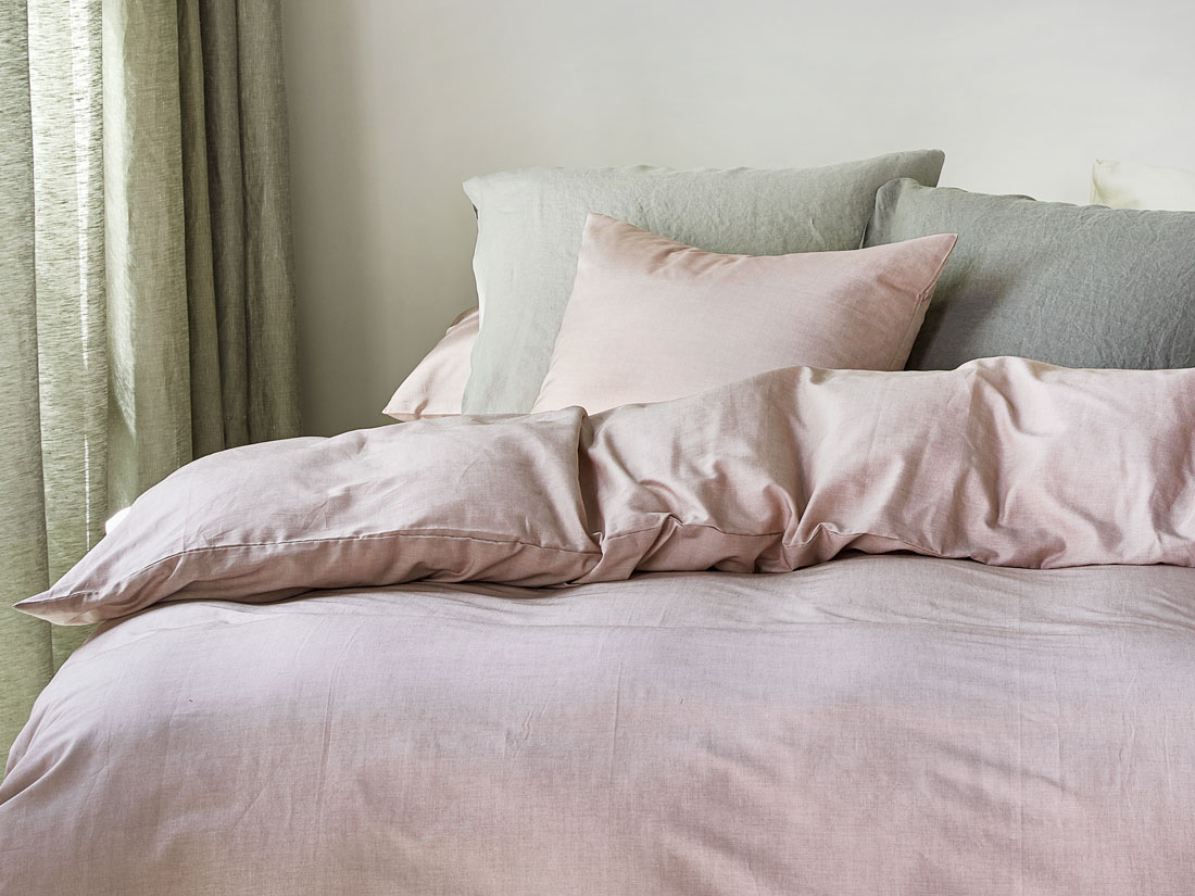 Taie d'oreiller coton TENCEL™ rose chambray