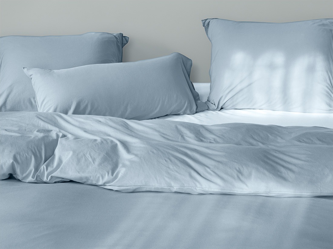 Parure de lit jersey bleu frais
