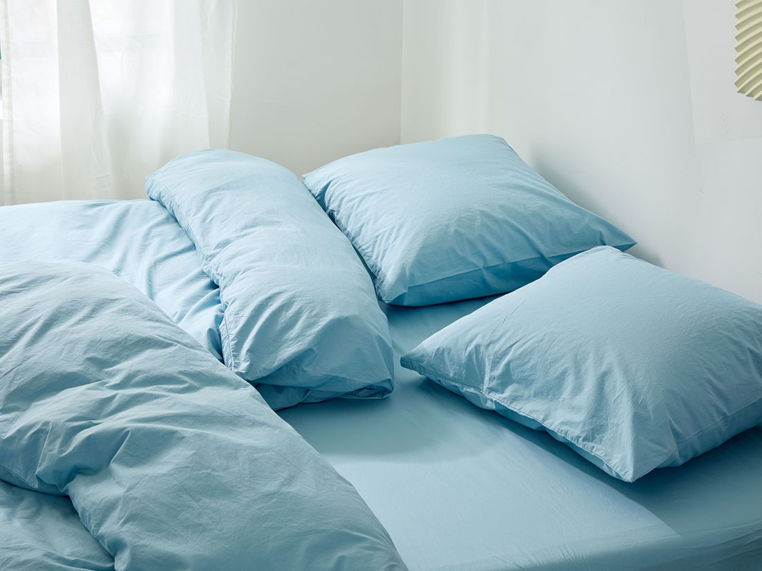 Parure de lit percale de coton bleu lagon