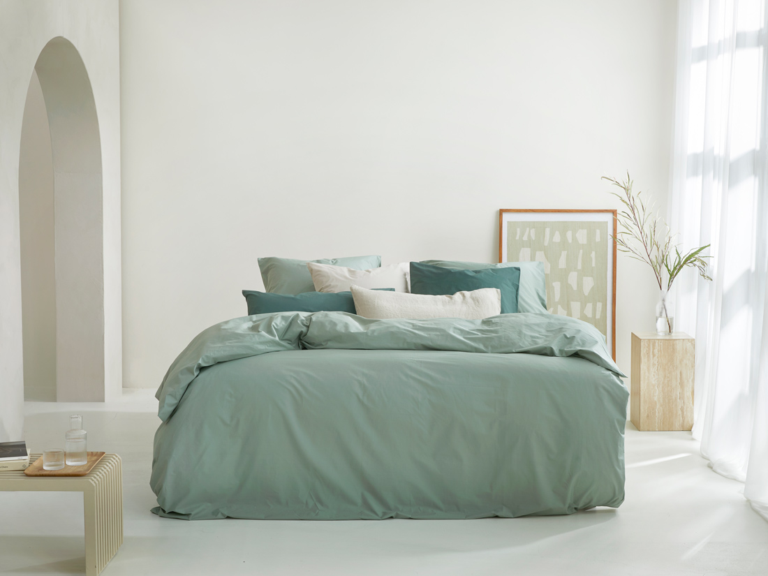 Housse de couette percale de coton vert jade