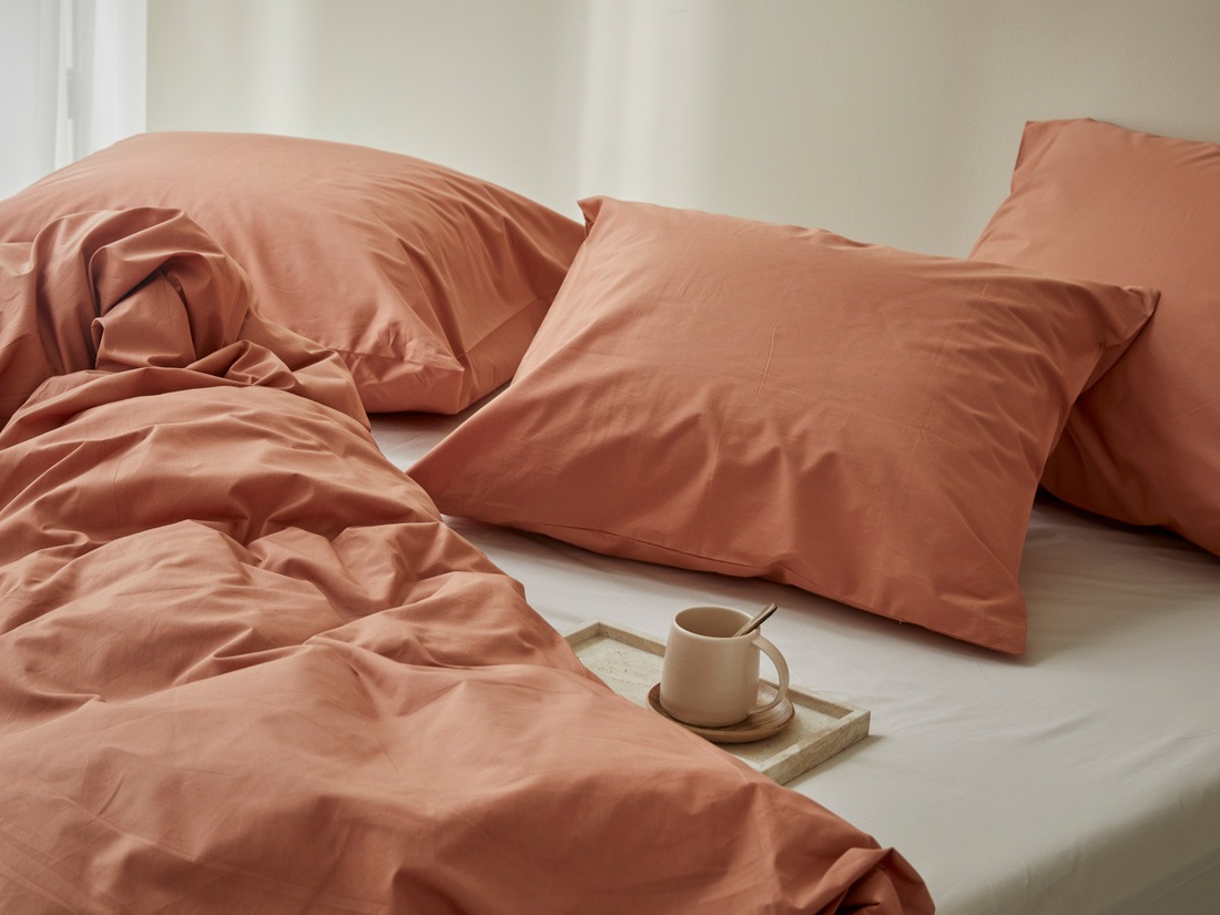 Parure de lit percale de coton terracotta