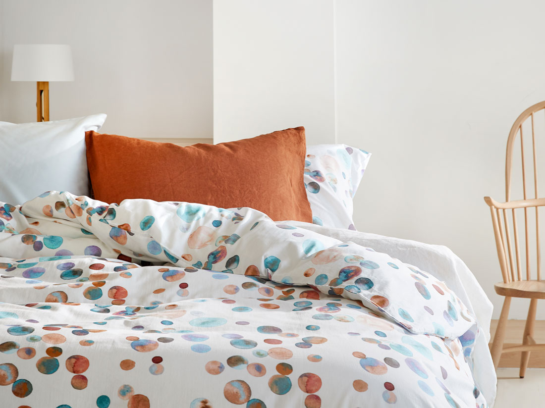 Parure de lit percale de coton points d'aquarelle