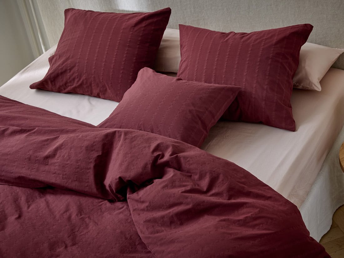 Parure de lit en coton seersucker bordeaux