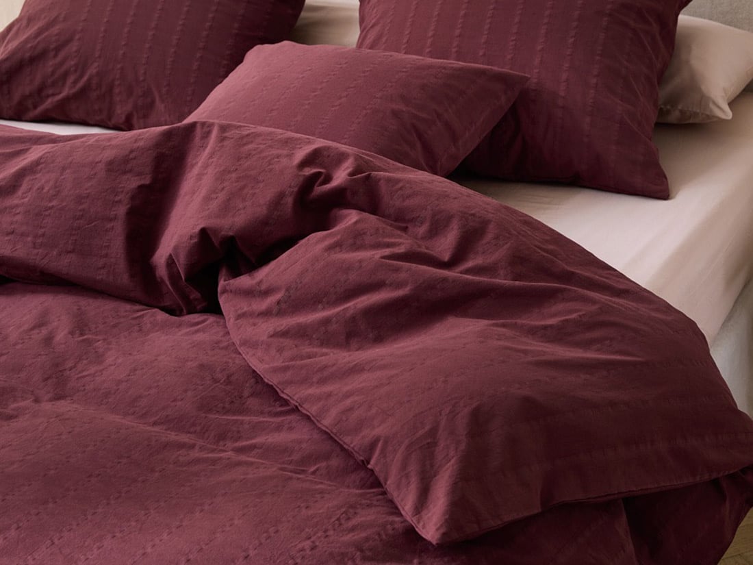 Parure de lit en coton seersucker bordeaux
