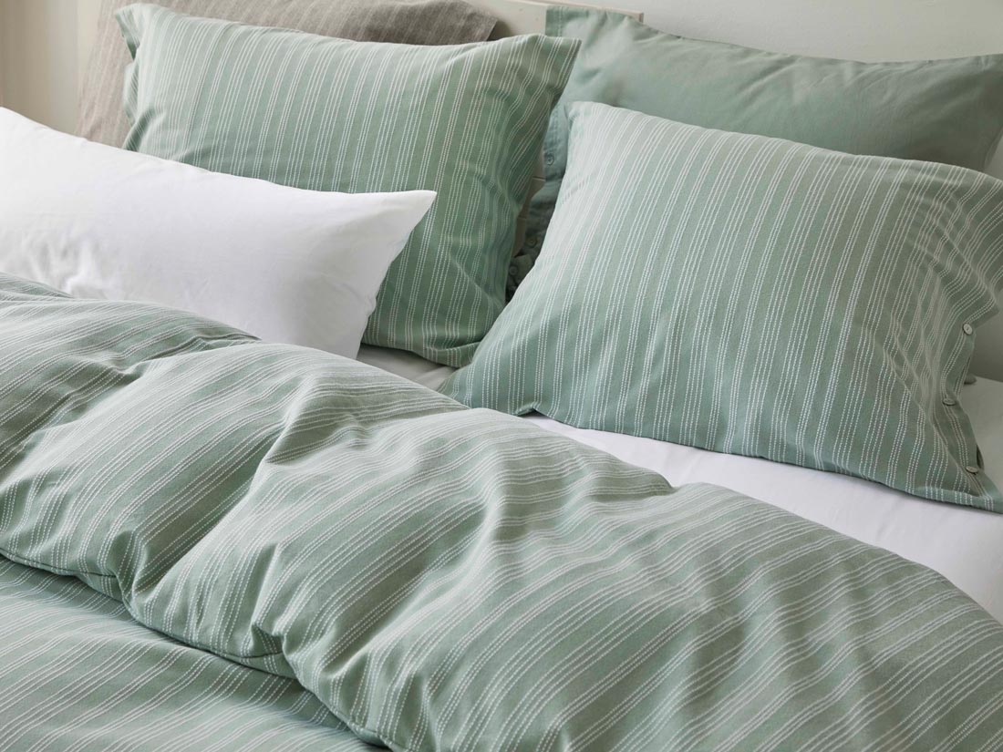 Dekbedovertrek flanel green/white stripe