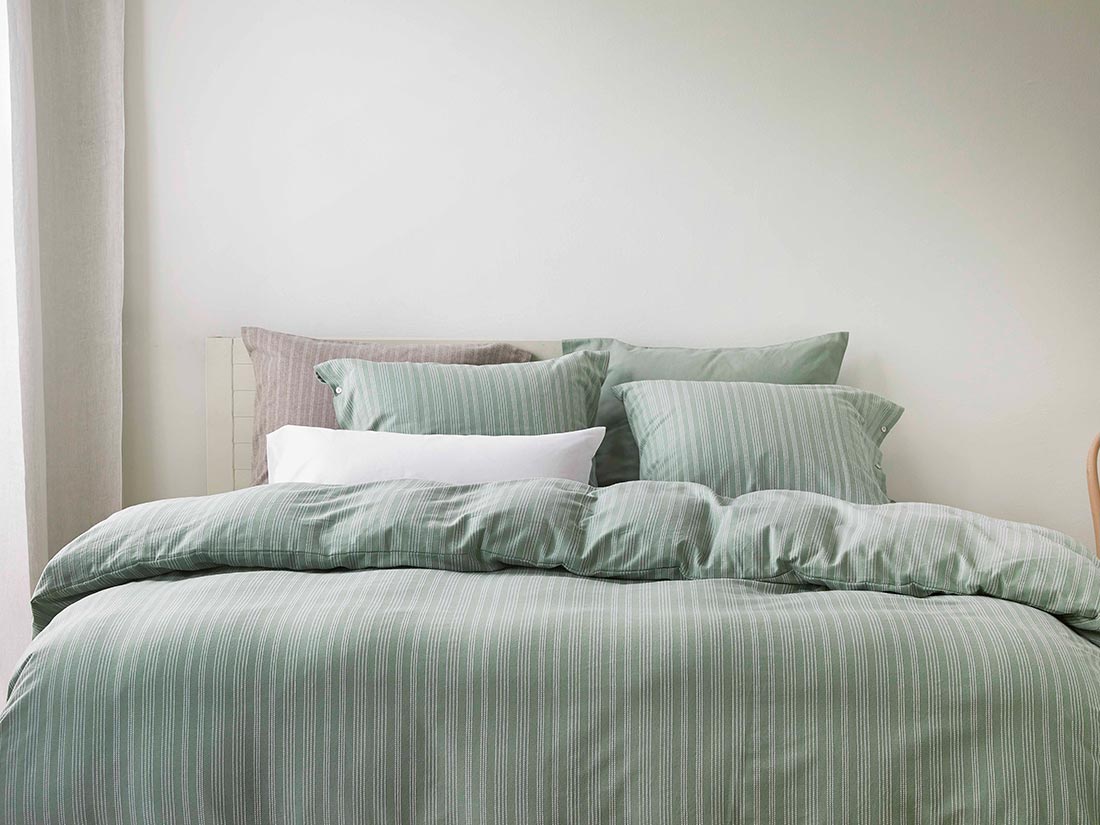 Dekbedovertrek flanel green/white stripe