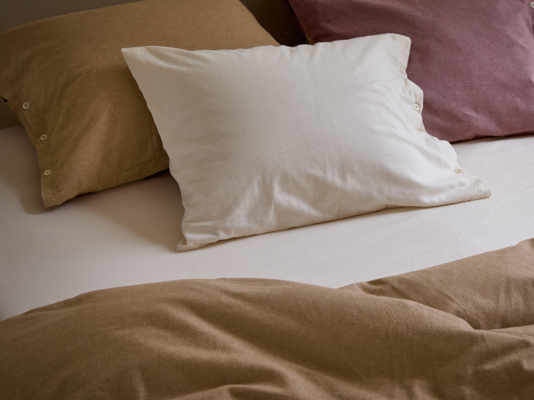 Taie d'oreiller flanelle de coton miel chambray