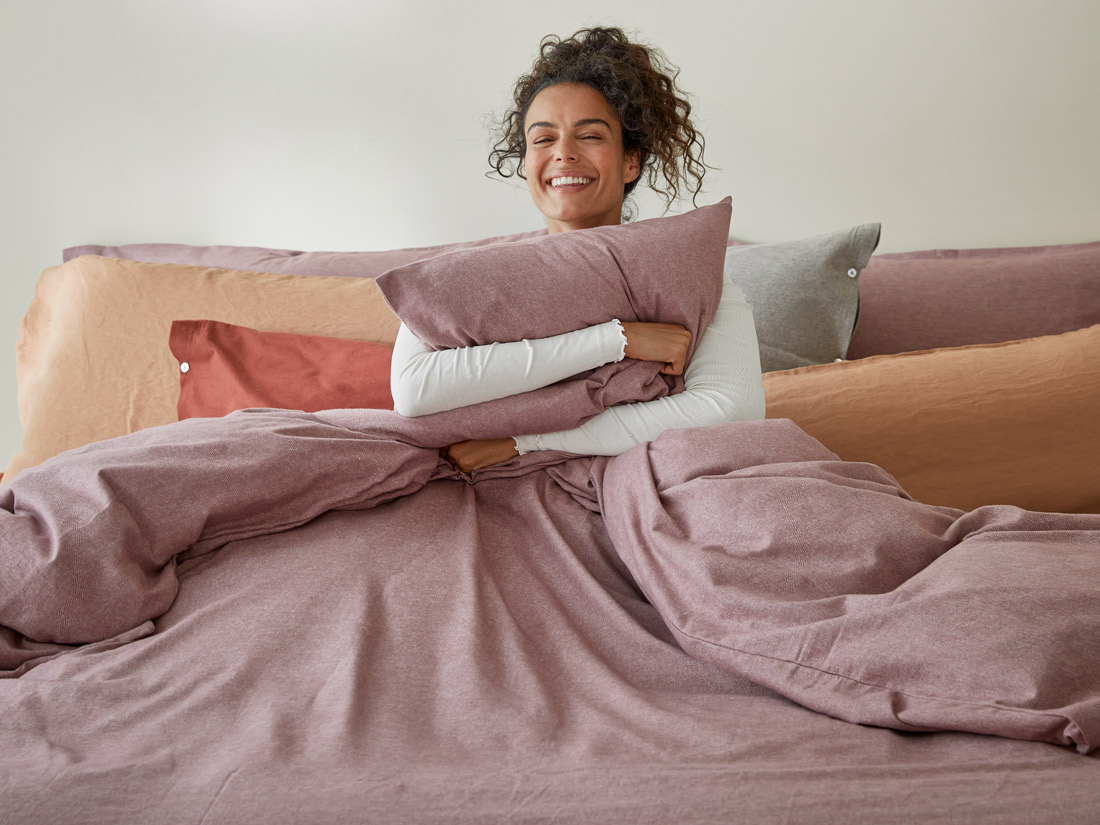 Parure de lit flanelle de coton mauve chambray