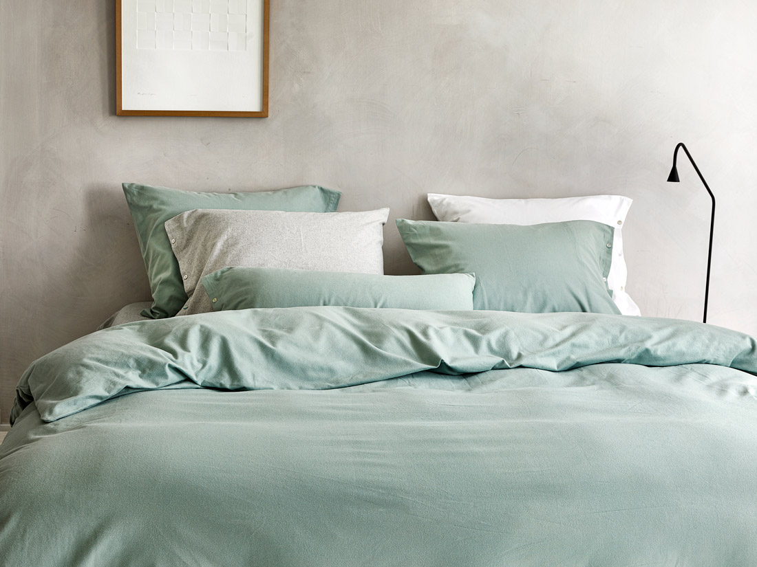 Housse de couette flanelle de coton vert pâle