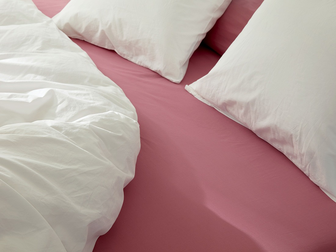 Drap-housse percale de coton rêve framboise