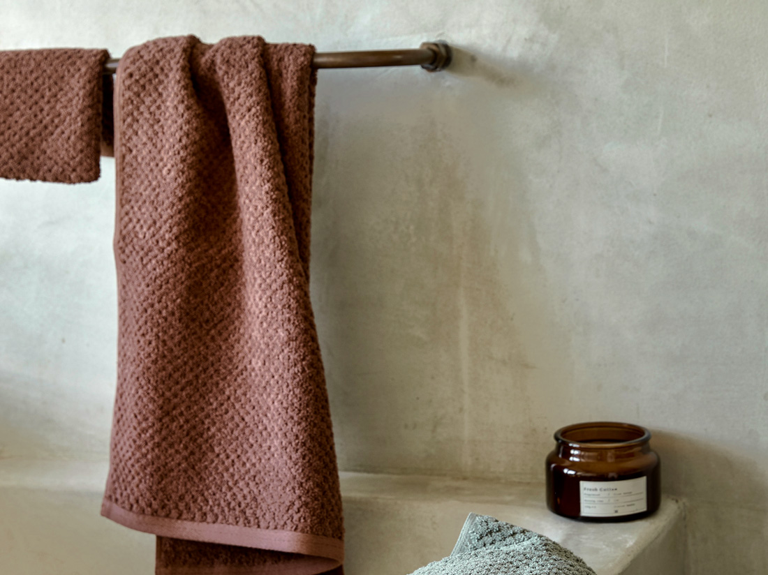 Serviettes nid d'abeille terre rose 50x100