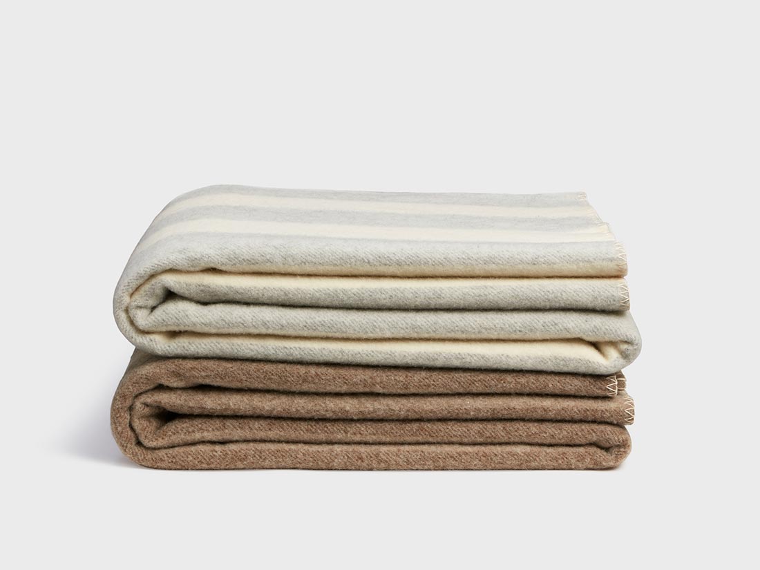 Merinowollen deken stripe natural/grey 150x220