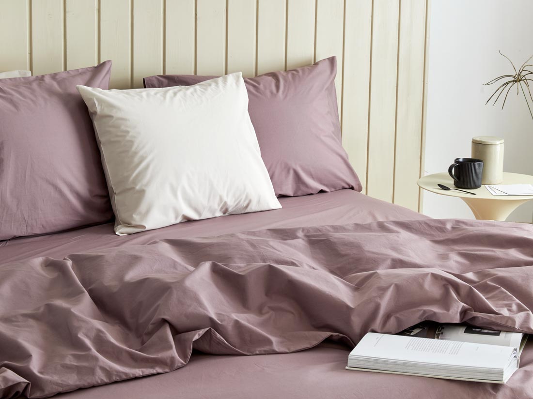 Housse de couette percale de coton mauve