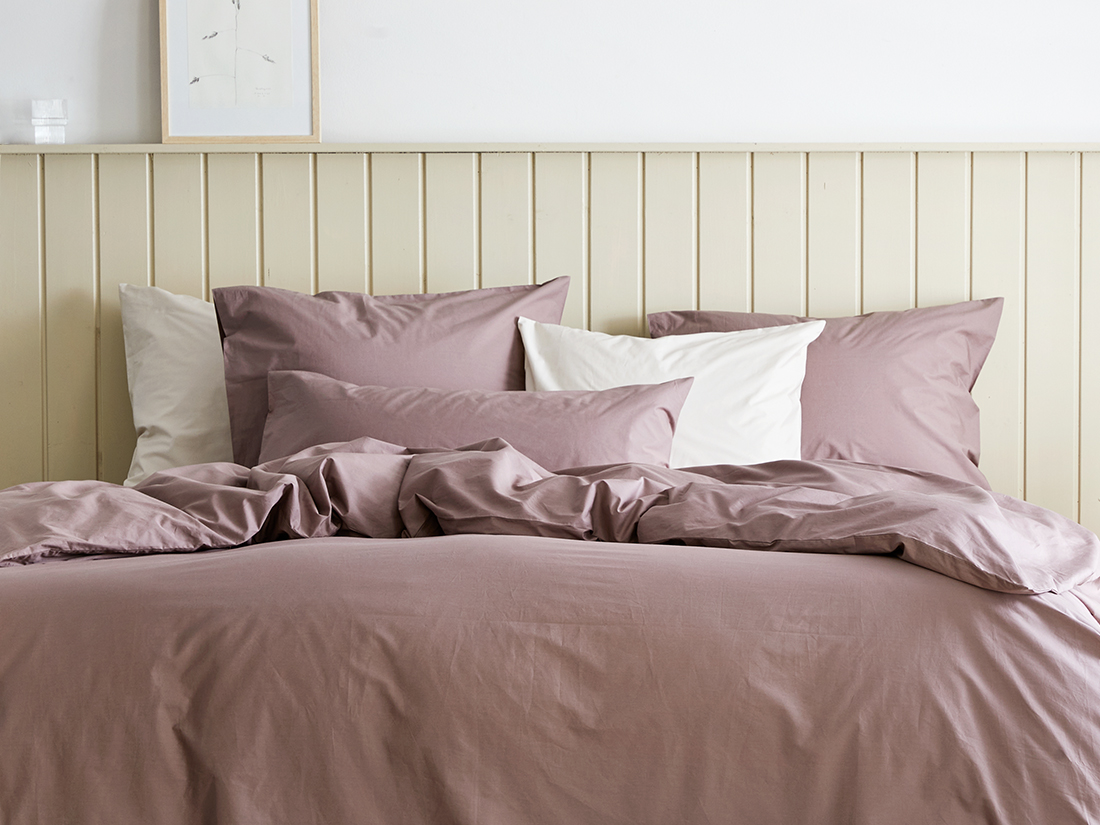 Parure de lit percale de coton mauve