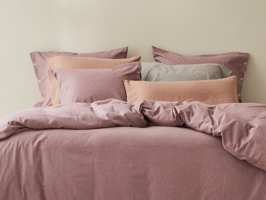 Parure de lit flanelle de coton mauve chambray
