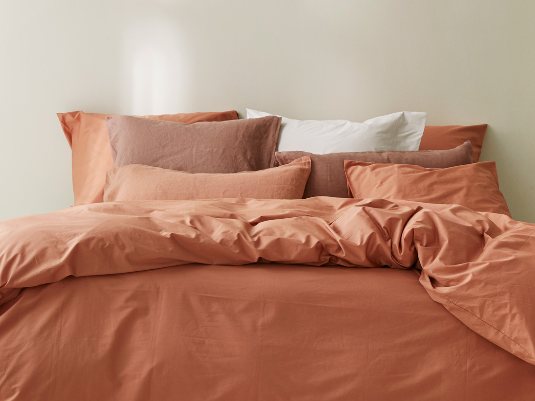Taie d'oreiller percale de coton terracotta