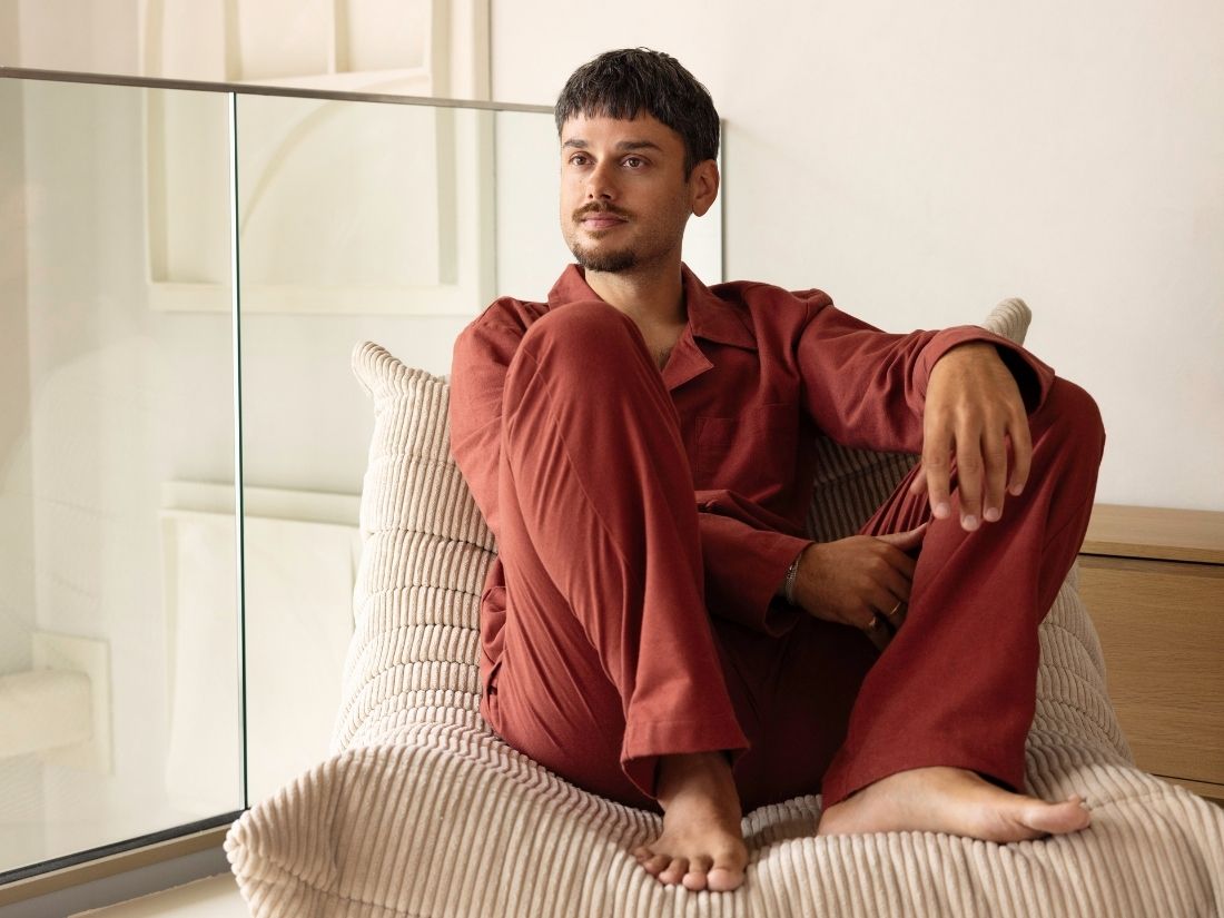 Chemise de pyjama flanelle de coton pour homme velours rouge