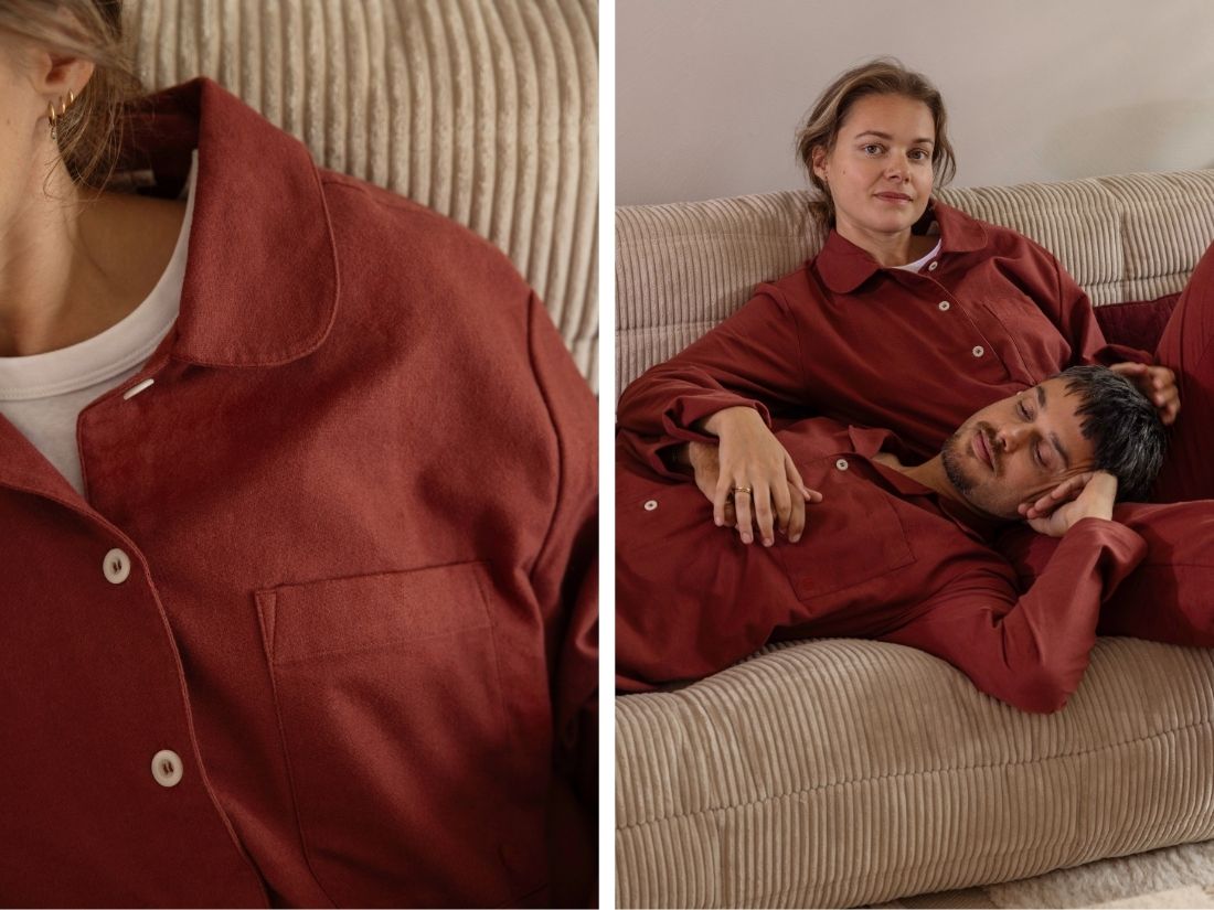 Pyjamaoberteil Damen Flanell Red Velvet