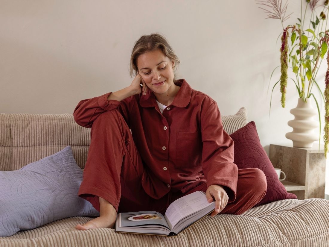 Pyjamaoberteil Damen Flanell Red Velvet