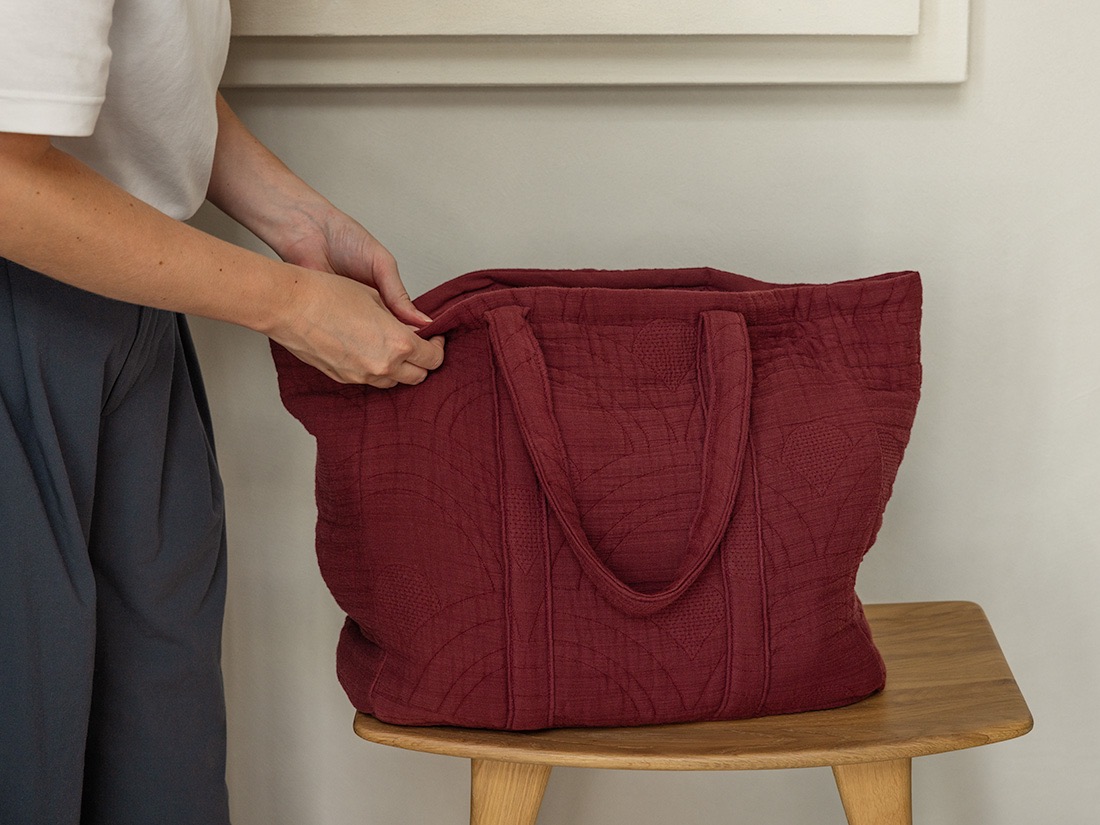Shoppertas mousseline katoen arch bordeaux