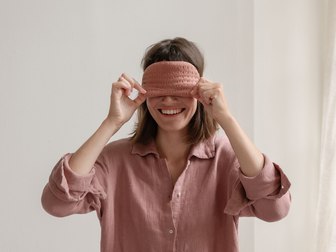 Slaapmasker mousseline katoen stitch rose cloud