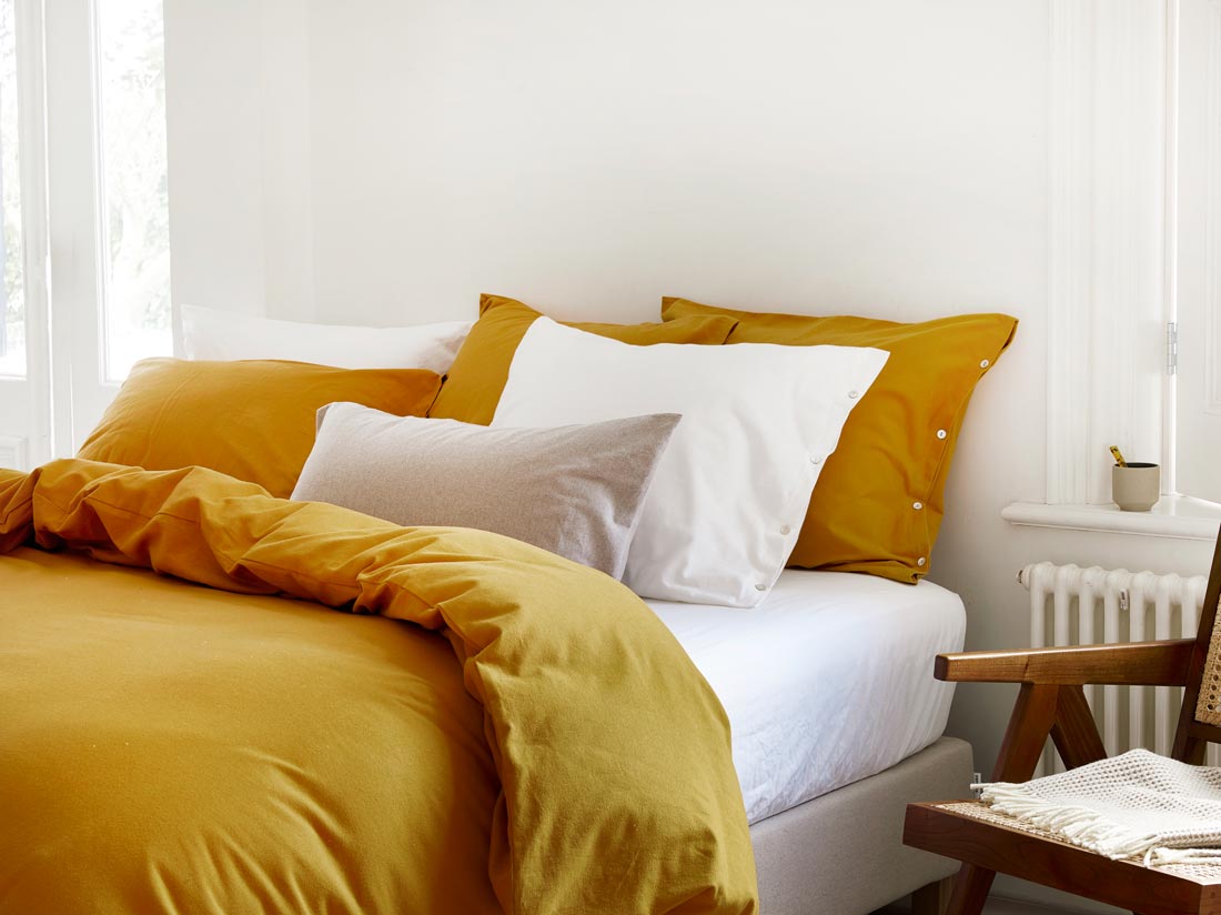 Parure de lit flanelle de coton jaune d'Inde