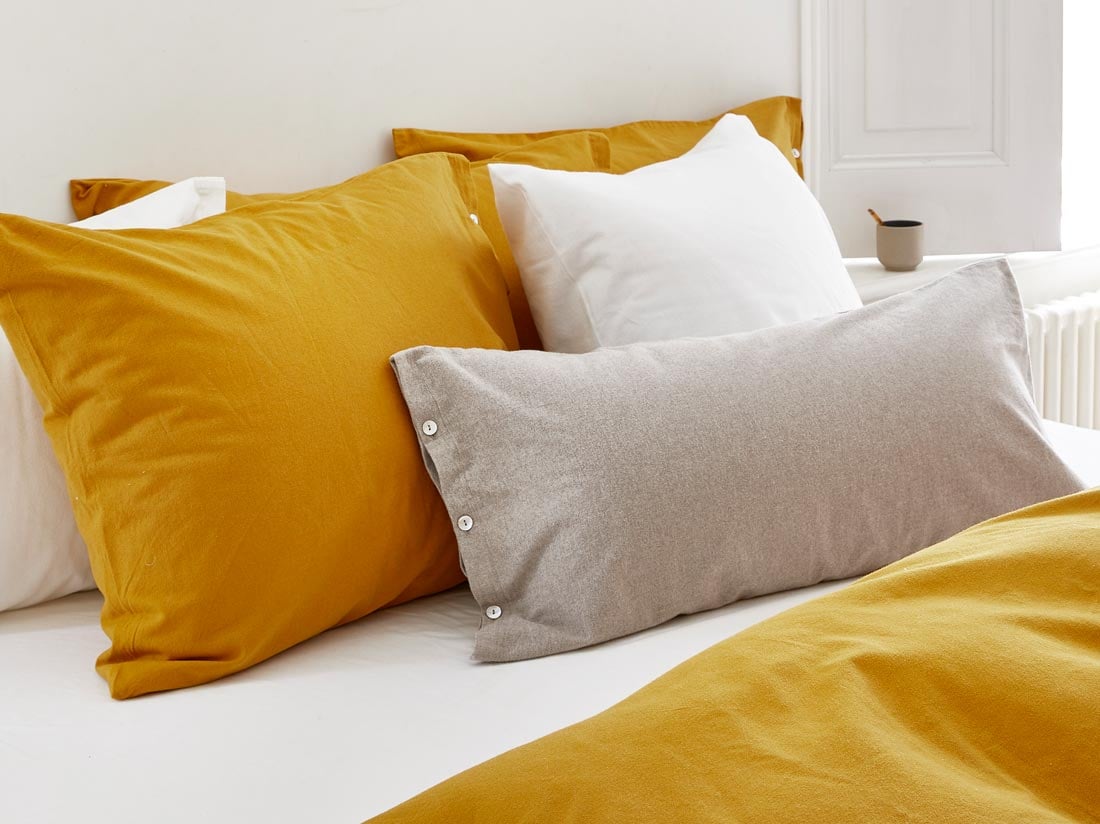 Parure de lit flanelle de coton jaune d'Inde