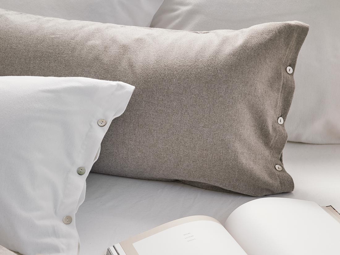 Parure de lit flanelle de coton marron pierre