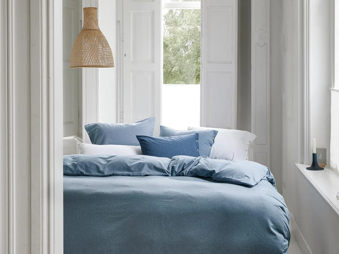 Housse de couette flanelle de coton bleu clair