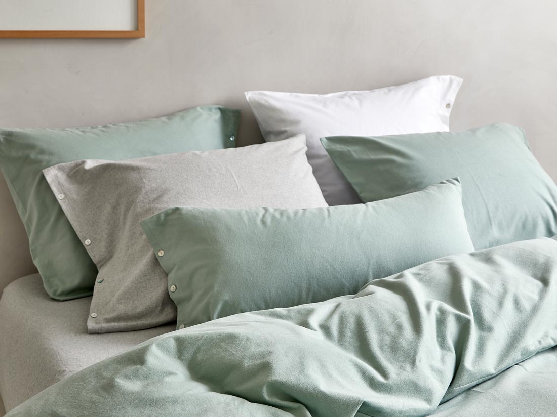 Parure de lit flanelle de coton vert pâle
