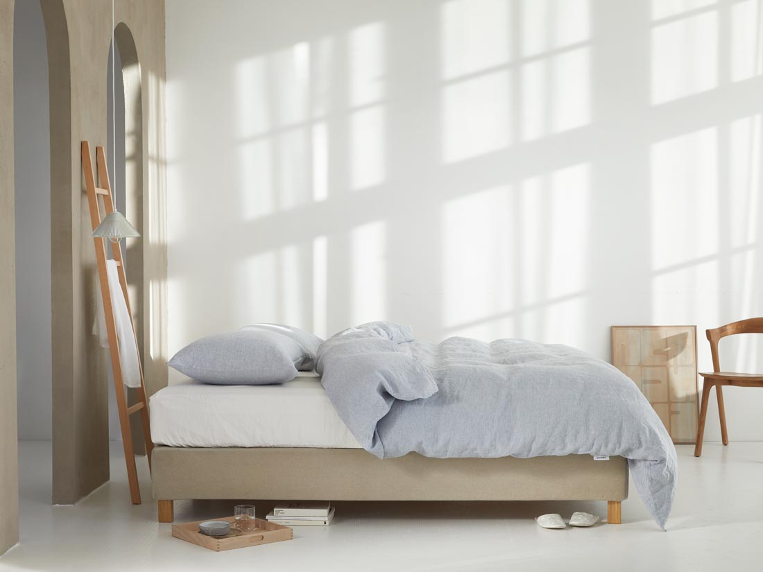 Housse de couette lin lavé bleu chambray