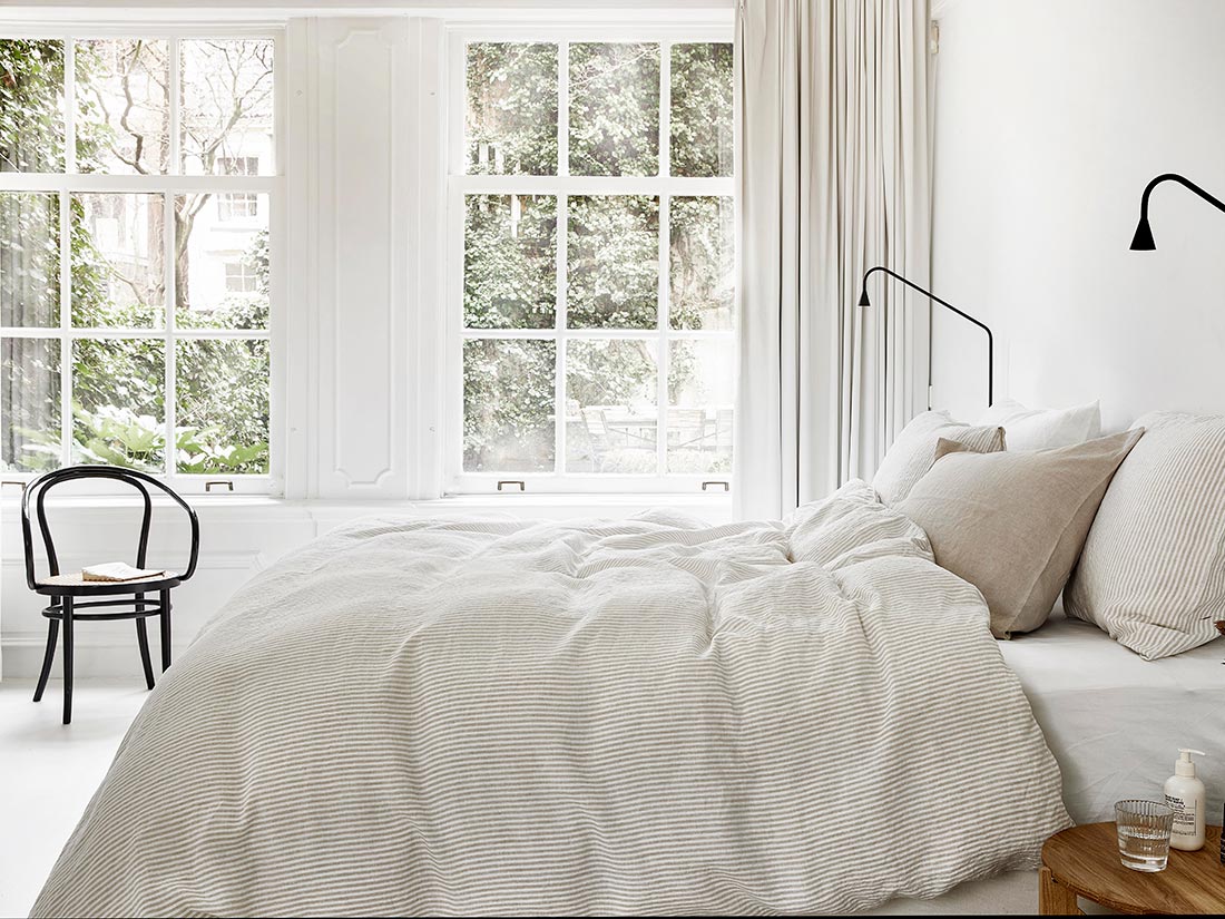 Parure de lit lin lavé à rayures naturelles