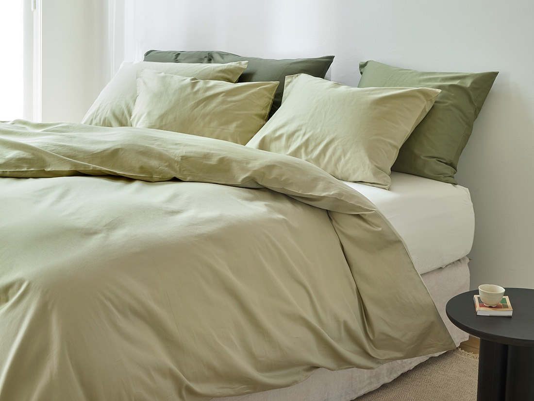 Housse de couette satin de coton olive clair