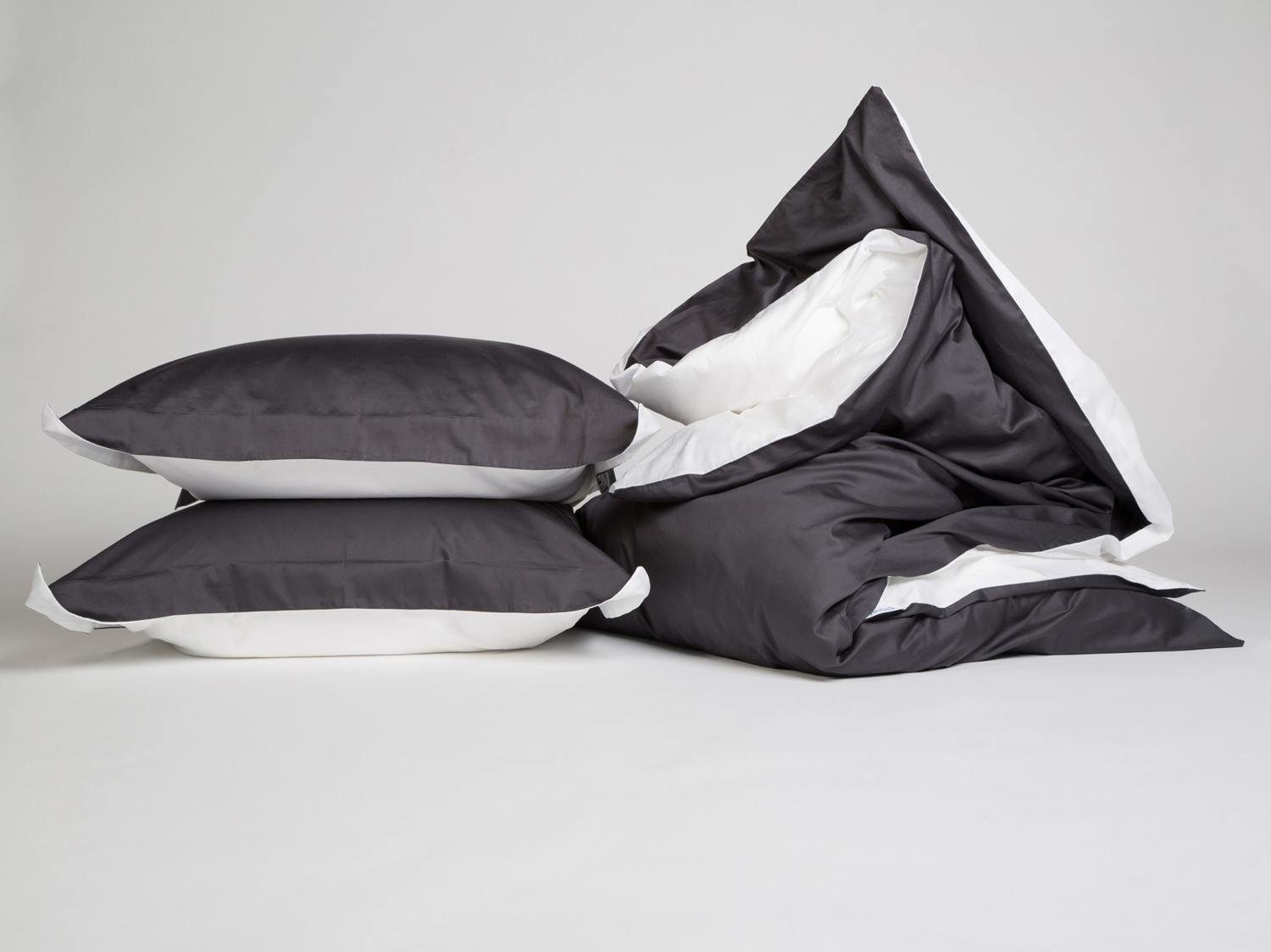 Satin-Bettwäsche Anthracite/White