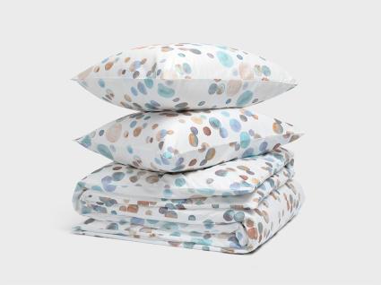 Påslakanset bomullssatin watercolor dots multicolor