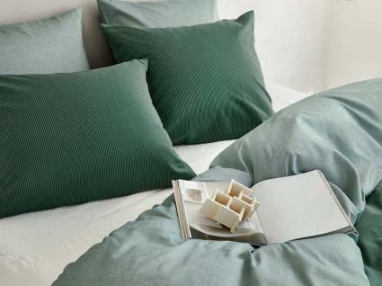 Kussensloop katoen TENCEL™ double face green stripe/green chambray