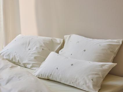 Parure de lit satin de coton blanc chaud botanique