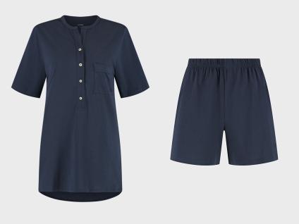 Pyjama-Set Damen Kurz Jersey Midnight Blue