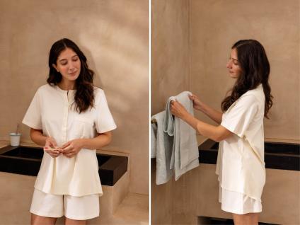 Pyjamaset dames kort jersey sunrise white 