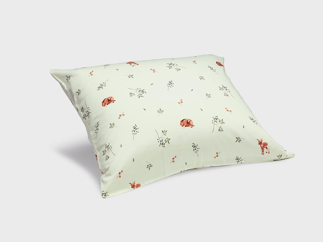 Kinderdekbedovertrek katoen satijn little deer light green