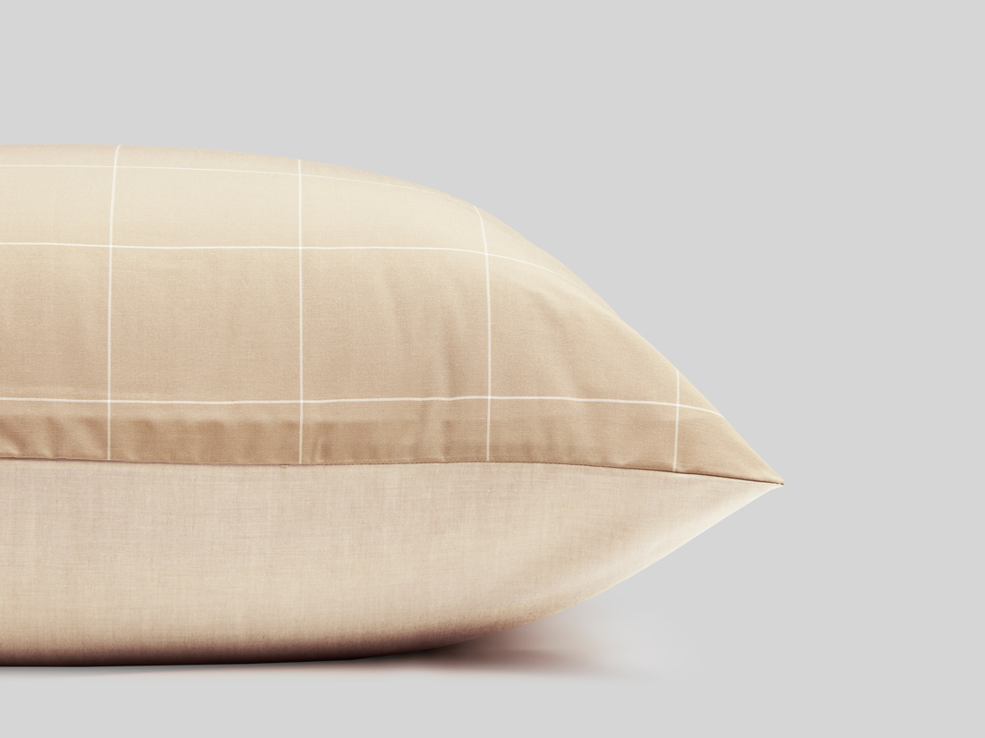 Dekbedovertrek katoen TENCEL™ double face latte check/chambray