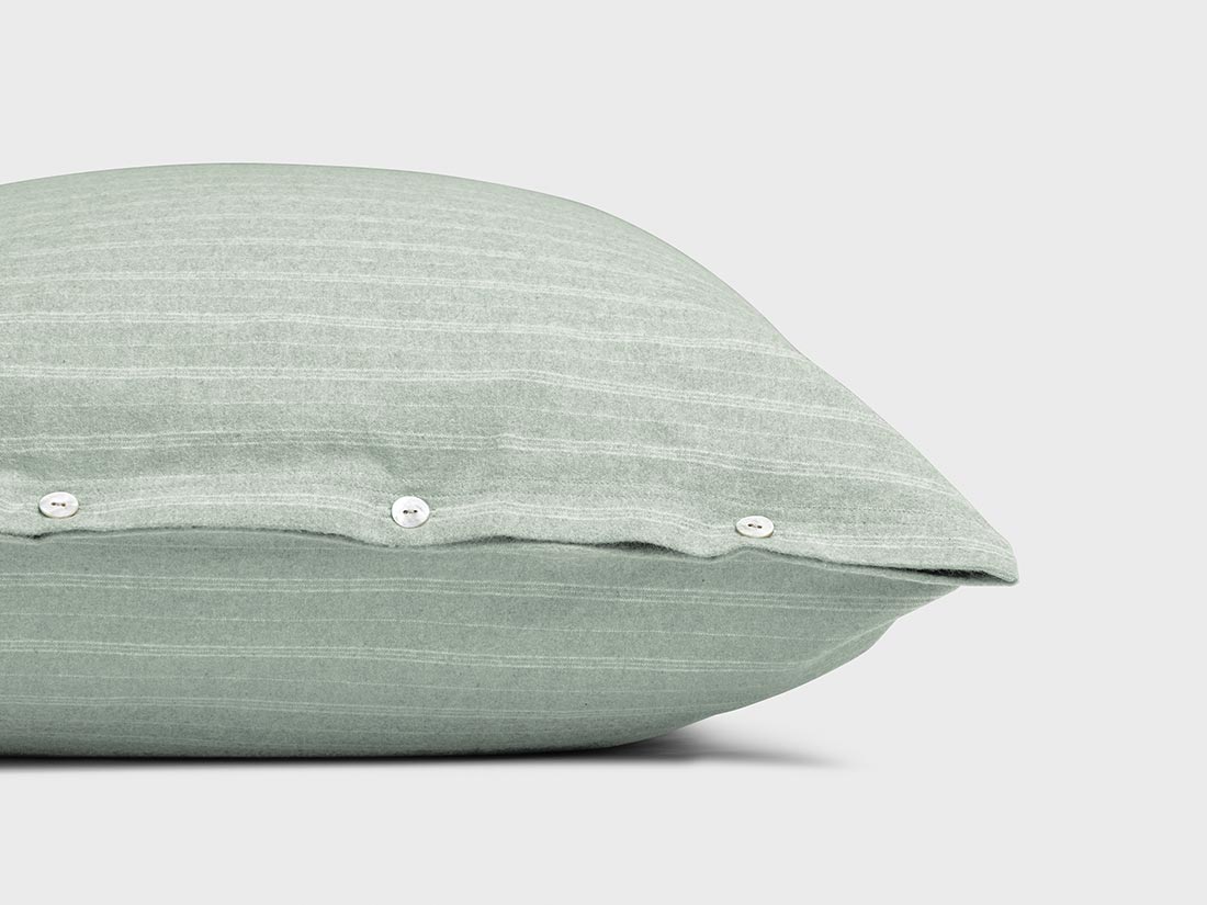 Kussensloop flanel green/white stripe