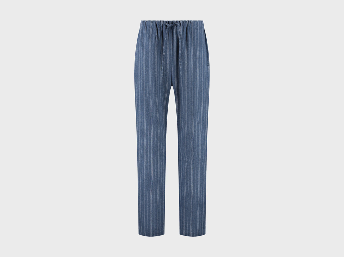 Pyjama-Set Herren Flanell Denim Blue/White Stripe