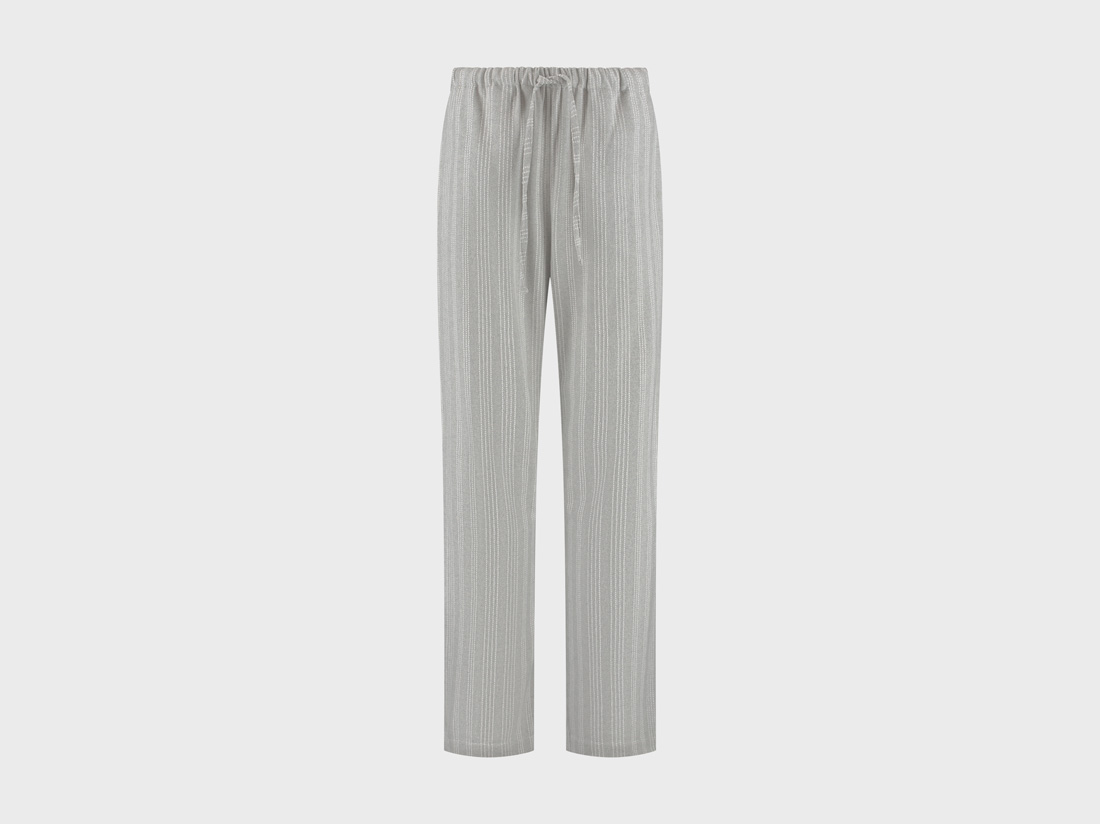 Pyjamabroek dames flanel light grey/white stripe
