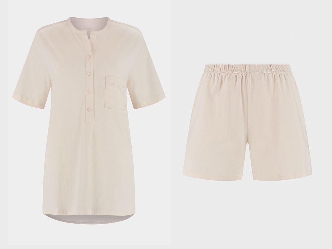 Pyjama-Set Damen Kurz Jersey Sunrise White